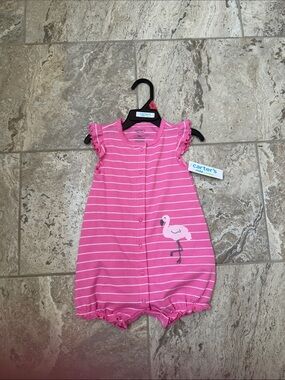 NWT Size 18 months Carter's Pink Striped Flamingo Romper